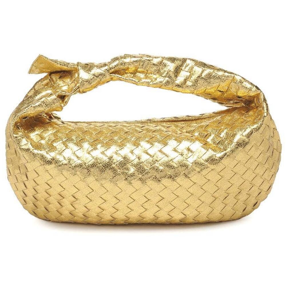 Dollie Gold Woven Vegan Leather Hobo Bag